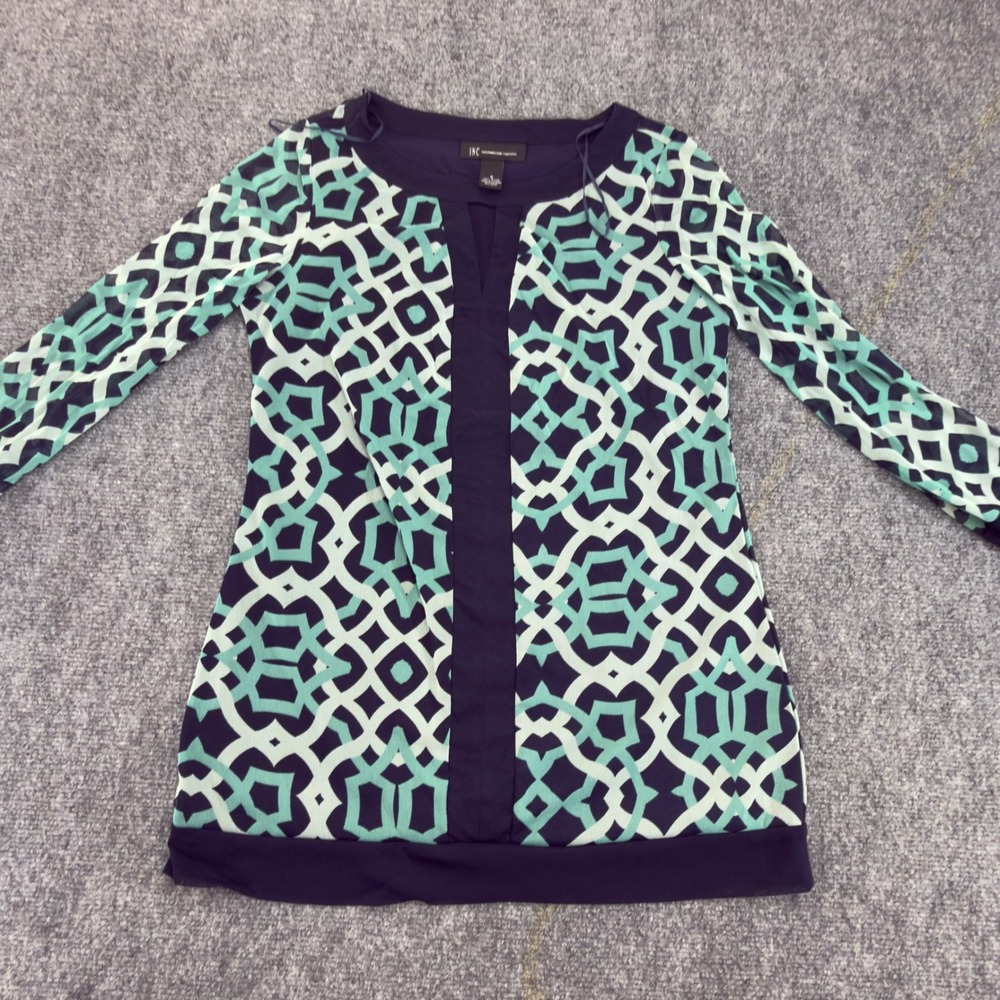 INC International Concepts Geometric Mesh Tunic Top Navy Mint Size S